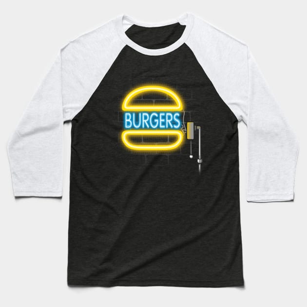 burger light sign Baseball T-Shirt by Patrol